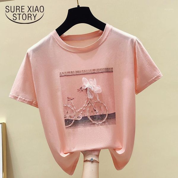 

women's t-shirt 2021 summer short sleeve t shirt pink shirts women print ladies camisetas feminina fashion o-neck blusas 4767 50, White