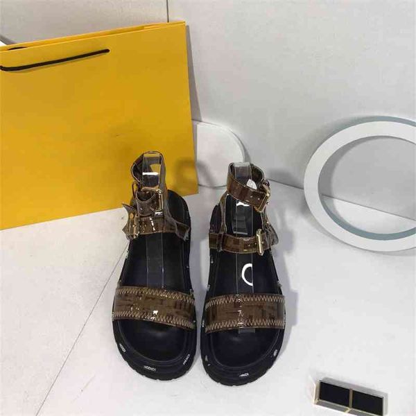 

2021 summer new family sandals open toe back space fashion versatile roman style thick soled leather sandals, Black