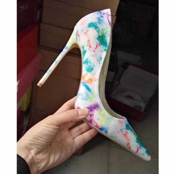 

arrived vogue flower printed pointed toe stiletto high heel pumps shallow women party wedding shoes dress, Black