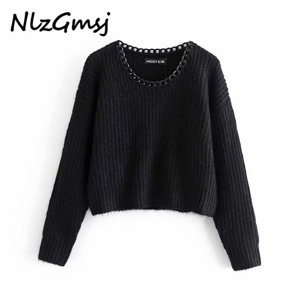 

sweater women spring fashion chain decorate oversized knitted jumper female pullovers chic 210628, White;black
