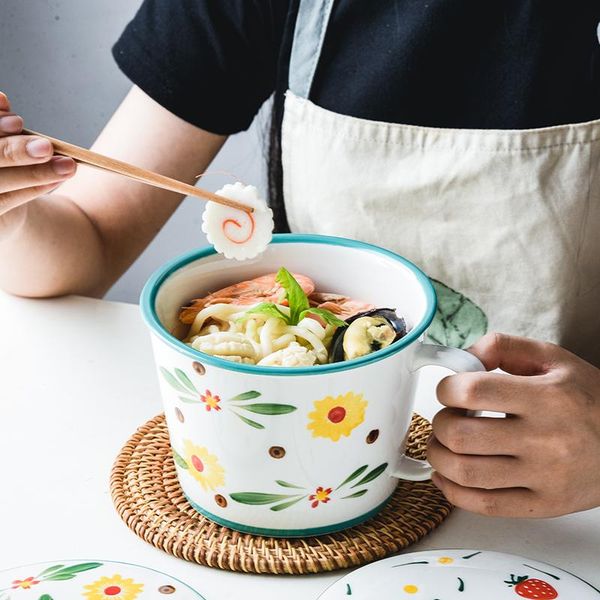 

bowls japanese household noodle bowl student with handle ceramic cover la portable tableware