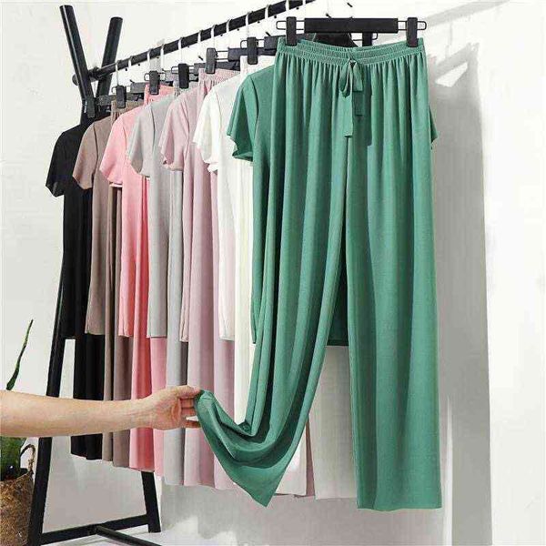 

female home clothes 2 pieces set lady home suit summer women lounge wear autumn loose homewear suit for women pajamas pants set 211109, Black;red