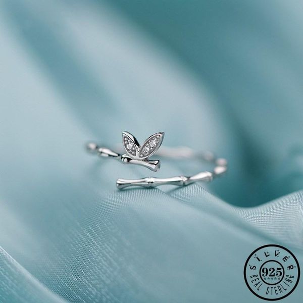 

cluster rings 925 sterling silver cubic zirconia butterfly wing bamboo shape adjustable open finger midi knuckle fine jewelry for women, Golden;silver