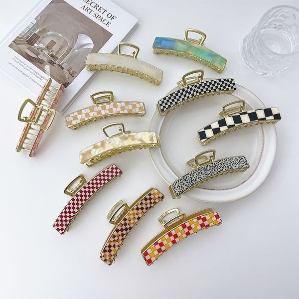 

european grid series a word large hair clamps women acetic acid alloy arc scrunchies claw clips for wash ponytail headdress hairpins hair ac, Slivery;golden