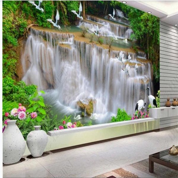 

custom 3d wallpapers waterfall river forest tv background wall beautiful scenery
