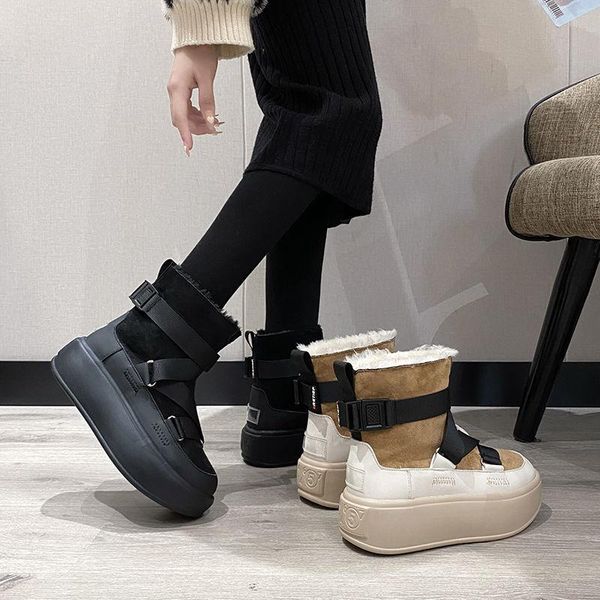 

boots fur snow women's 2022 style net red all-match thick bottom and velvet warmth non-slip cotton shoes women, Black