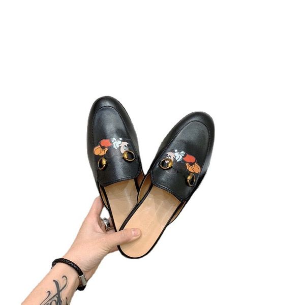 

slippers mueller shoes g family baotou embroidered horse clasp half drag back air cool drag outside wear single shoes flat shoes female zly, Black