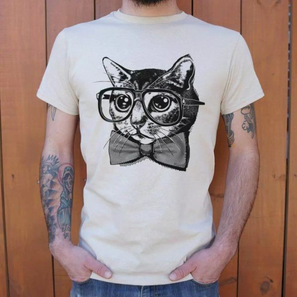 

nerd cat t-shirt | mens short sleeve graphic t-shirt, White;black