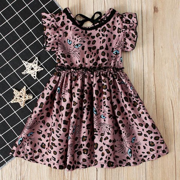 

girl's dresses 40# summer leopard print dress toddler kids baby girls ruffled sleeveless lace princess casual flower girl, Red;yellow