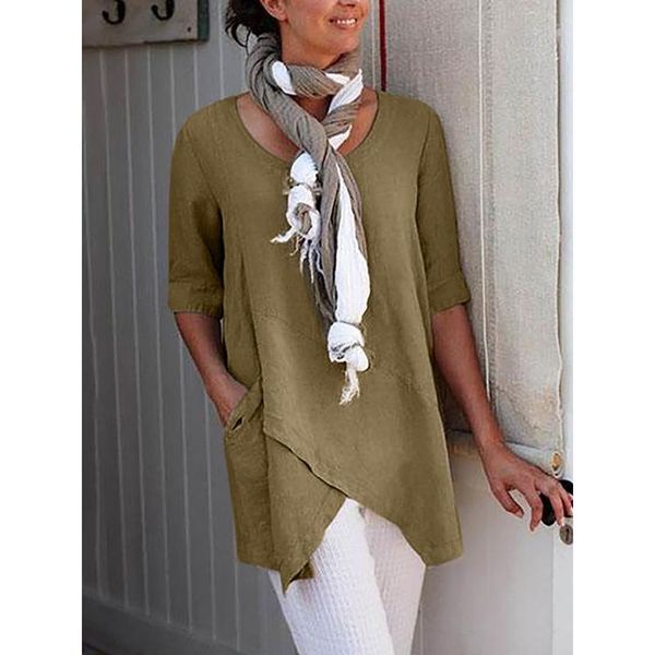 

women's t-shirt vintage women cotton and linen t-shirts with pocket cross design solid color half sleeve summer ladies o-neck shirts #, White