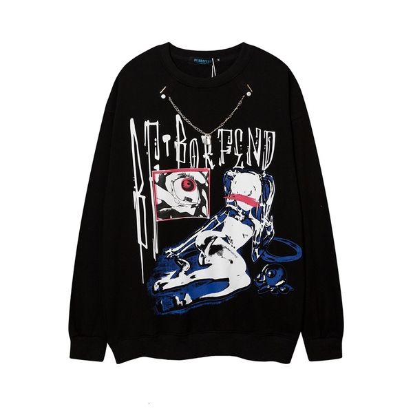 

fashion brand printed necklace long sleeve pullover men's and women's high street large round neck sweater casual top, Black