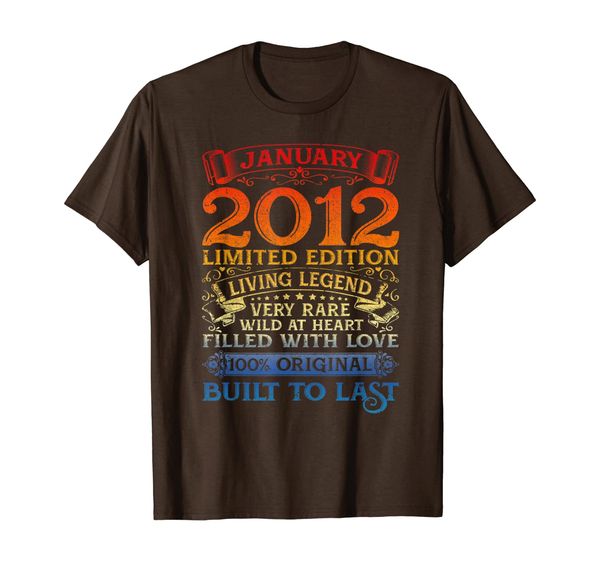 

vintage 8 yrs old january 2012 8th bday gift boys girls t-shirt, White;black