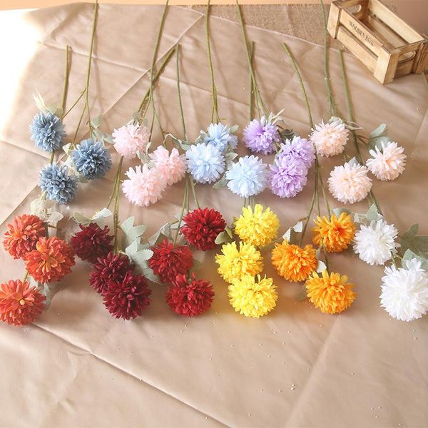 

decorative flowers & wreaths artificial flower 3 head ball chrysanthemum dandelion wedding decoration silk scene arrangement