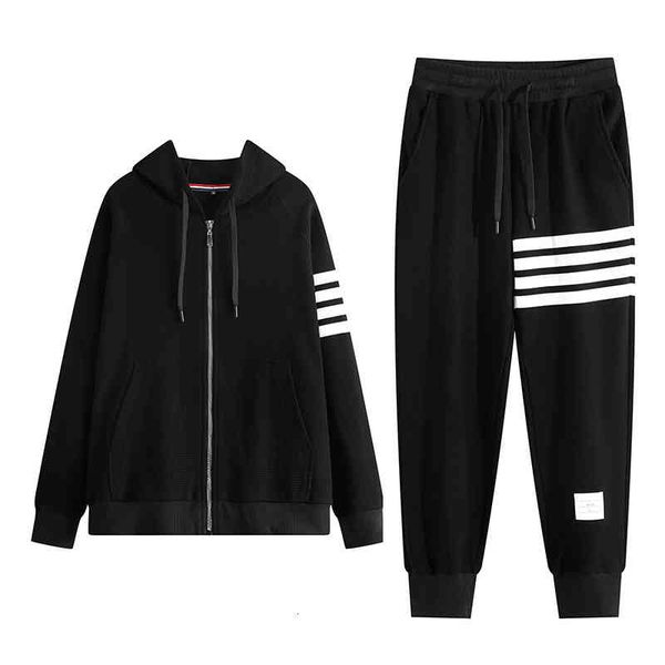 

tracksuits waffle suit winter plush sports four bar leisure two piece set men's cardigan, Gray