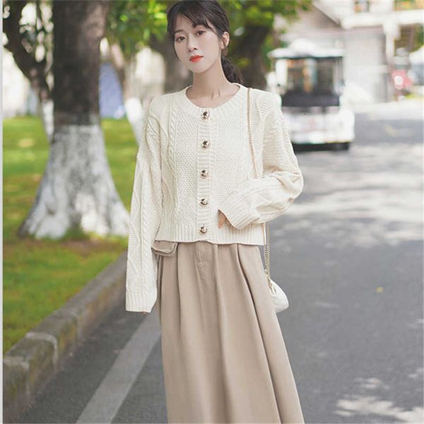 

women's knits & tees autumn winter knitted sweater women long-sleeve vintage single-breasted wild fashion ladies cardiga m9b3, White