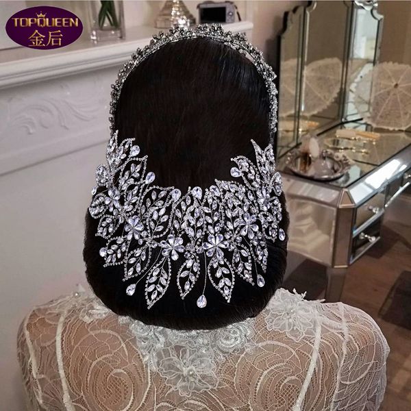 

wide pressure diamond wedding tiara queen baroque crystal bridal headwear crown rhinestone with wedding jewelry hair accessories diamond bri, Silver