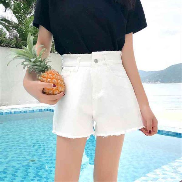 

hole denim shortss fashion womens jeans korean high waist loose zipper casual pockets tassel 2xl summer, Blue