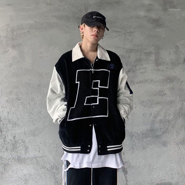 

men's jackets baseball uniform jacket hip-hop loose bf college patchwork harajuku campus fashion streetwear women men couple, Black;brown