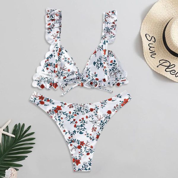 

one-piece suits high waist bikini 2021 women push up swimsuit printed swimwear ruffle biquini summer swim beachwear #t4