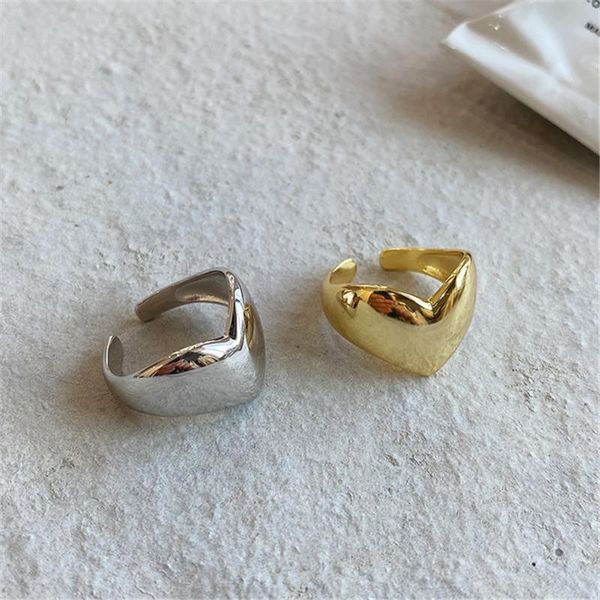 

real 925 sterling silver french style women heart shape irregular rings girls personalized fashion 18k gold simple cluster, Golden;silver