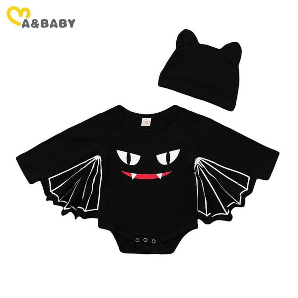 

0-24m born infant baby girls halloween romper cartoon bat shape long sleeve jumpsuit 210515, Blue