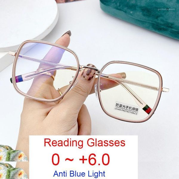 

fashion anti-blue radiation reading glasses oversized square eyeglasses frame women men optical prescription plus 2 3 4 sunglasses, White;black