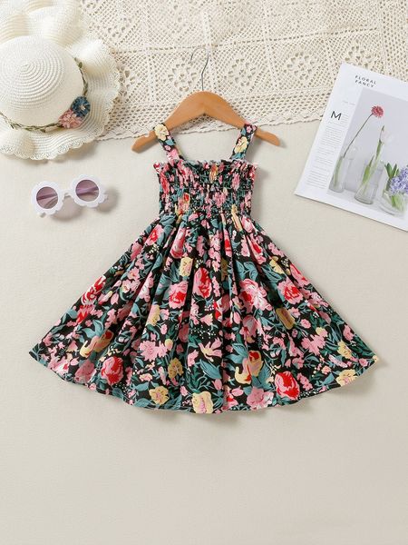 

toddler girls floral print frilled shirred cami dress she, Red;yellow