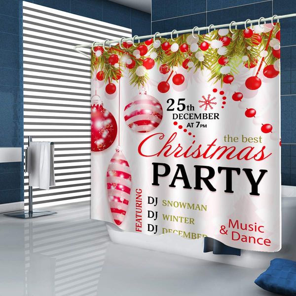 

christmas decoration red balls print waterproof fabric shower curtain liner covered bathtub bathroom curtains includes 12 anti