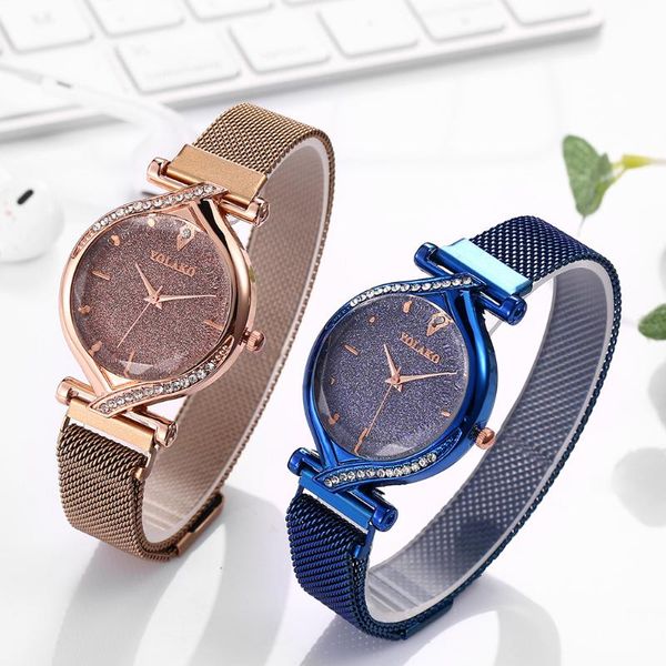 

luxury stainless steel women watches elegant starry sky ladies watch fashion rhinestone female quartz wrist montre femme wristwatches, Slivery;brown