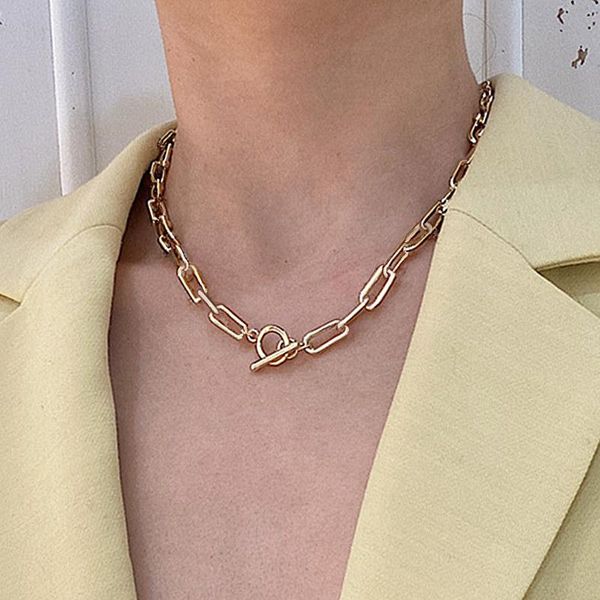 

pendant necklaces iparam thick chain toggle clasp gold mixed linked circle for women minimalist choker necklace jewelry, Silver