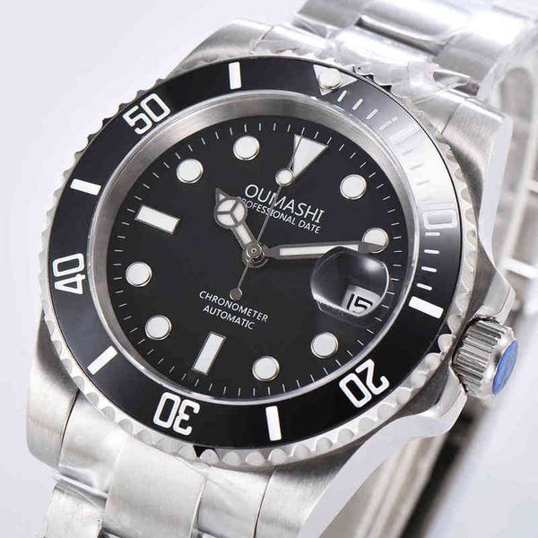 

automatic mark oumashi mechanical luxury clock for men clocks 40mm saffier glass lighting date rvs, Slivery;brown