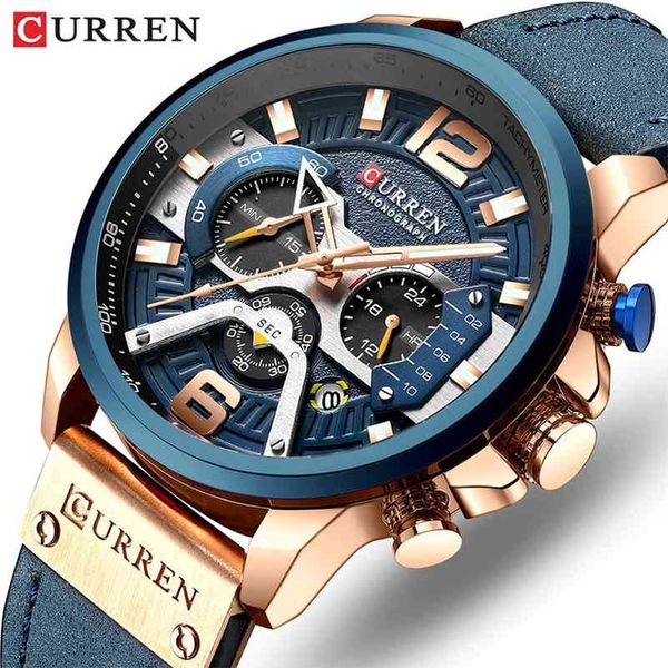 

curren luxury brand men analog leather sports watches men's army military watch male date quartz clock relogio masculino 210517, Slivery;brown