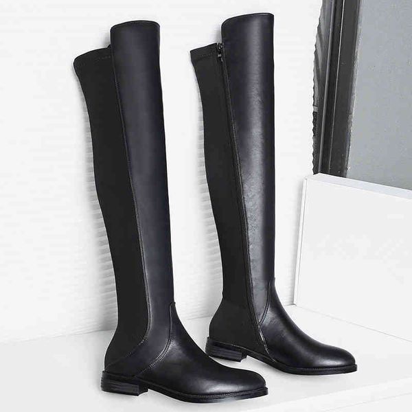 

boots couro genuÃ­no sobre o joelho botas altas senhoras casuais meias sapatos plataforma primavera inverno feminino longo calÃ§ado yuob, Black
