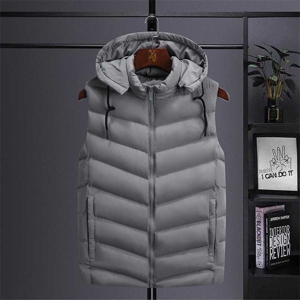 

winter men warm thick vest warm sleeveless jacket casual korean streetwear plus size thicken hooded waistcoat 6xl male 211119, Black;white