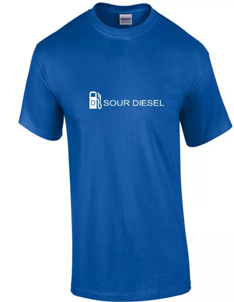 

sour diesel t-shirt 420 kush marijuana pot logo royal blue tee shirt, White;black