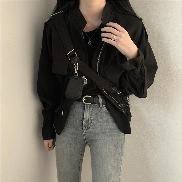 

women's jackets korean style work clothes coat for women 2021spring bf loose lapels all-matching long-sleeved jacket, Black;brown