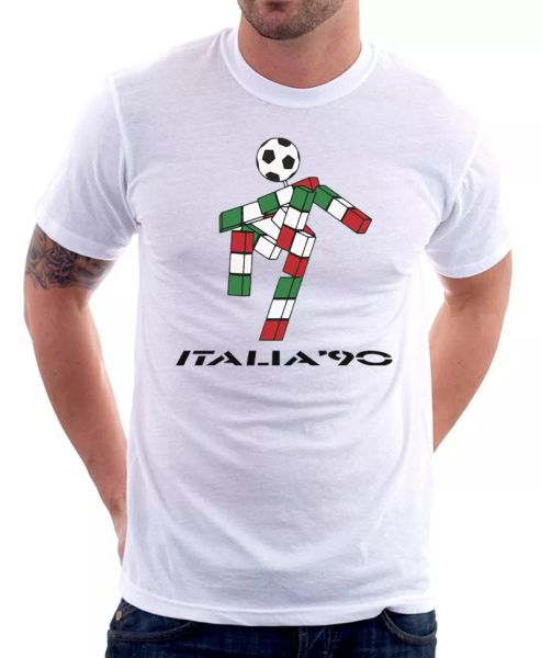 

italia 90 world cup ciao mascotte cotton t-shirt teecafe 01347, White;black