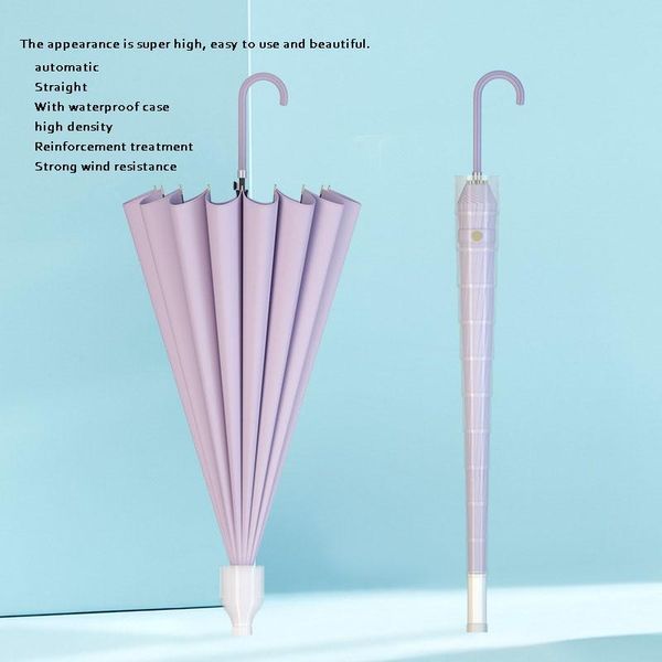 

umbrellas 23 inch umbrella 16 bone automatic car portable with waterproof cover fashion solid color long handle