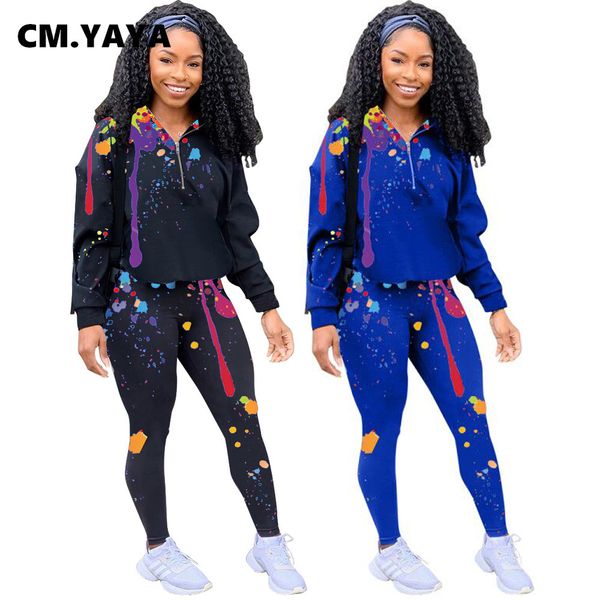 

splash ink print womens set hooded sweatshirt jogger pant set sporty trasuit fitness two piece matching set outfitsby air, White
