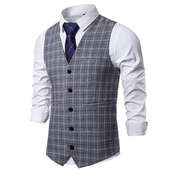 

men's vests mens sleeveless suit vest european size waistcoat plaid for men, Black;white