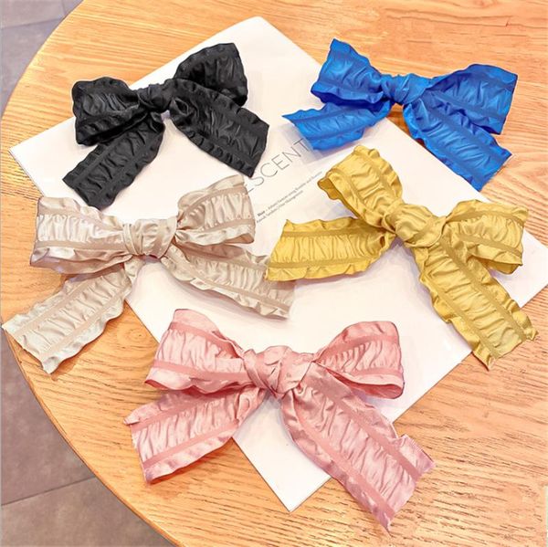 

temperament girls big bow ribbon hairpins with wood ears children hair clip horsetail barrette fashion accessories, Slivery;white