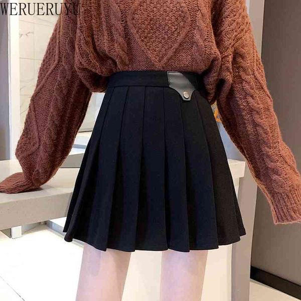

werueruyu women mini pleat skirt harajuku preppy style plaid skirts cute japanese school uniforms ladies skirt 210608, Black