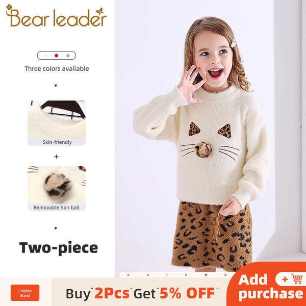 Bear Leader Girls Dress Brand Princess Dress Cartoon Cat Costumes Leopard Fashion Outfits Cute Kids Abbigliamento per bambini 2 6Y 210708