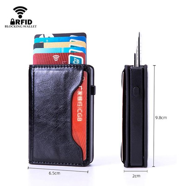 

wallets 2021 rfid magnetic card wallet for men business slim holder button push s thin metal case male magic, Red;black