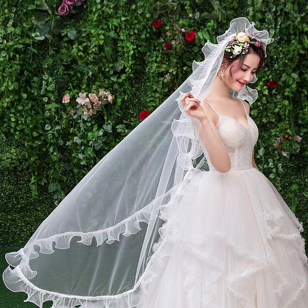 

bridal veils adln soft tulle wedding accessories one layer ruffles pencil edge veil, Black