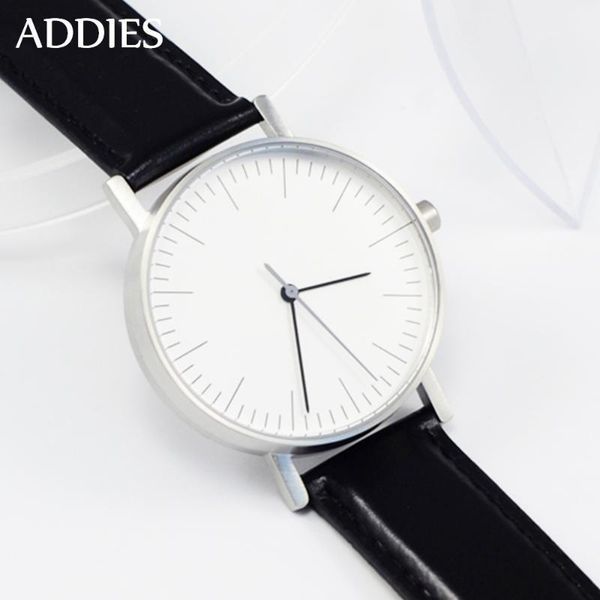 

wristwatches addies 50m diver watch luxury quartz business 316l steel watches men leather strap, Slivery;brown