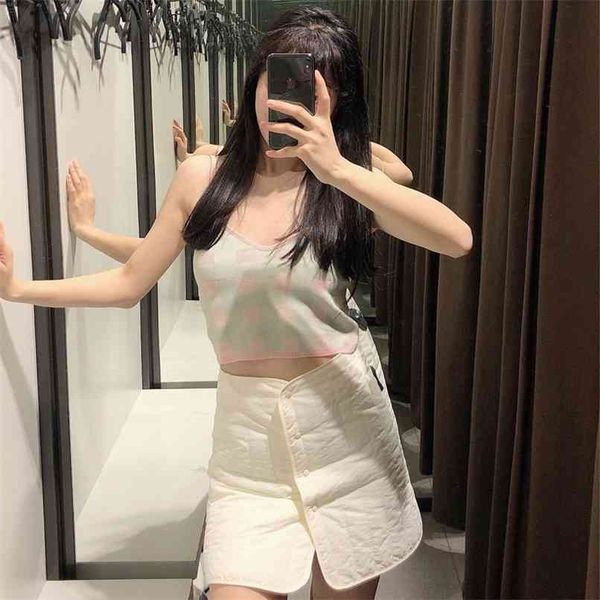 

summer women's casual plaid short knitted camisole 210430, White;black