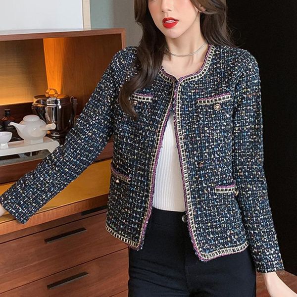 

women's jackets 2021 autumn winter french style tweed short women single-breasted slim small fragrance casual outwear chaqueta mujer, Black;brown