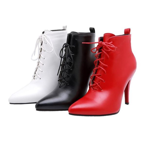 

boots big size 30-48 2021 spring & autumn fashion women solid lace-up thin heel ankle riding 3 colors, Black