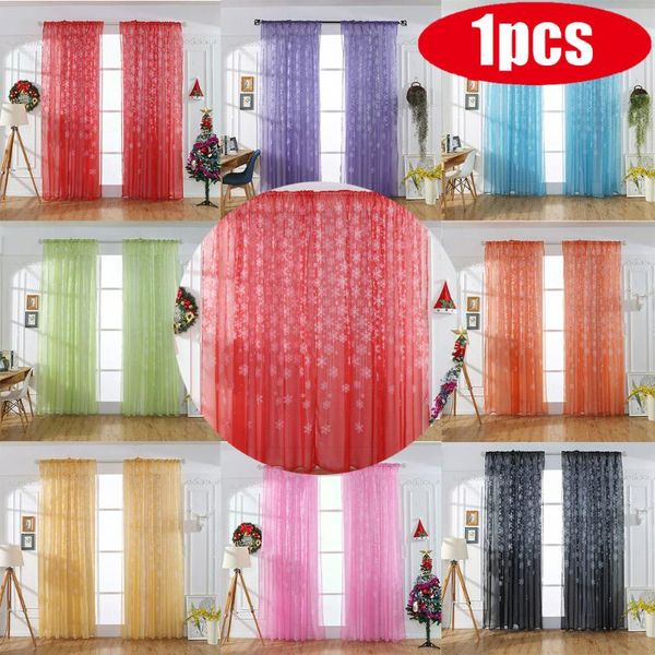 

curtain & drapes 1pcs christmas snowflake tulle window treatment voile drape valance decorations for home bedroom decor